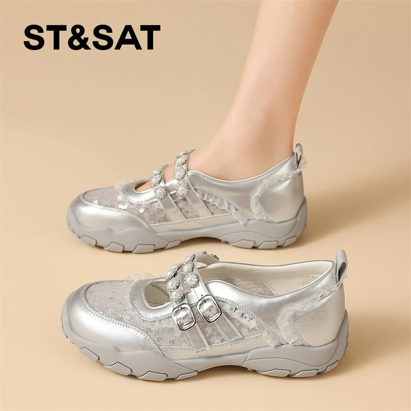 星期六浅口玛丽珍女款2025夏季新款单鞋透气网面芭蕾风小众德训鞋