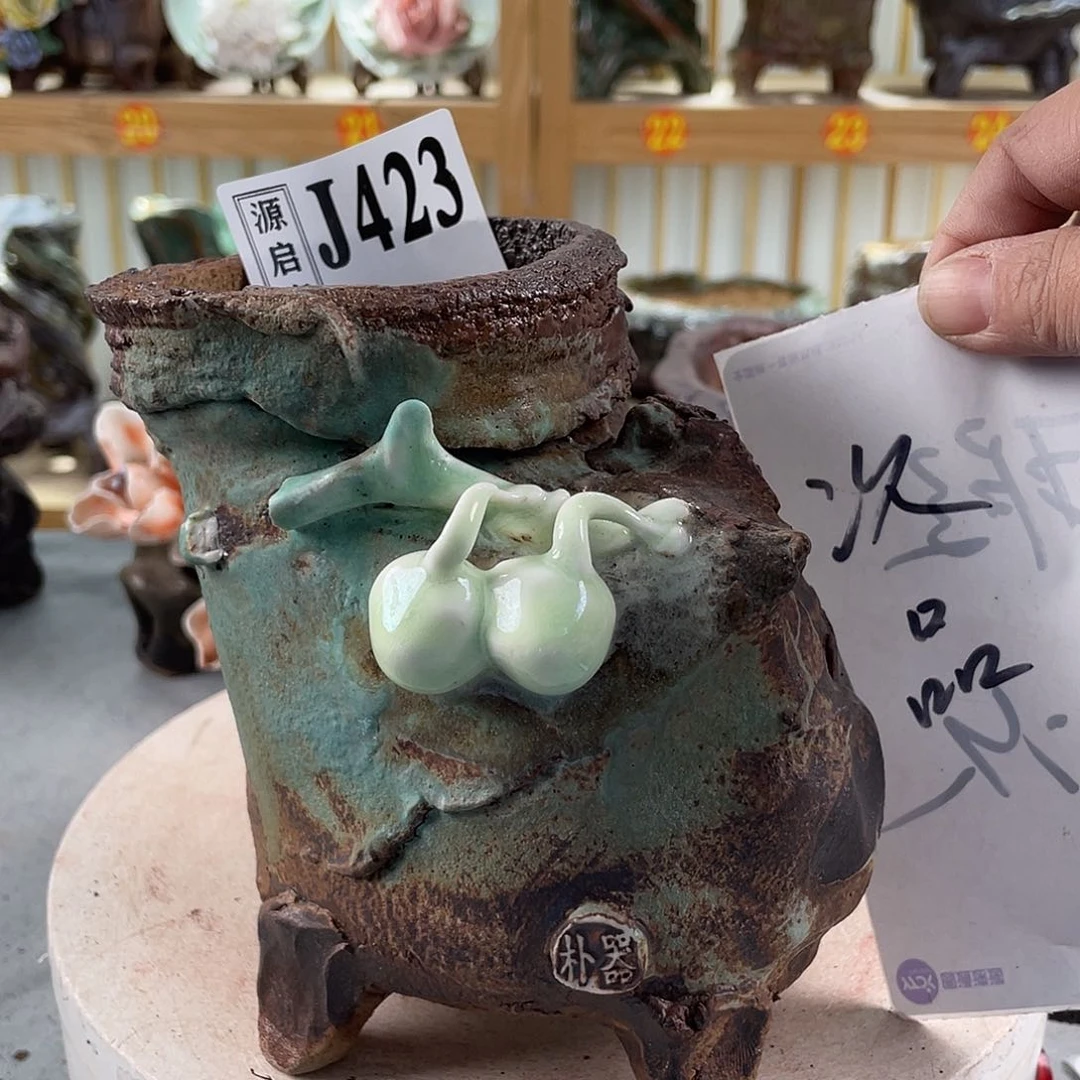 紫砂花盆景德镇陶瓷手工花盆423