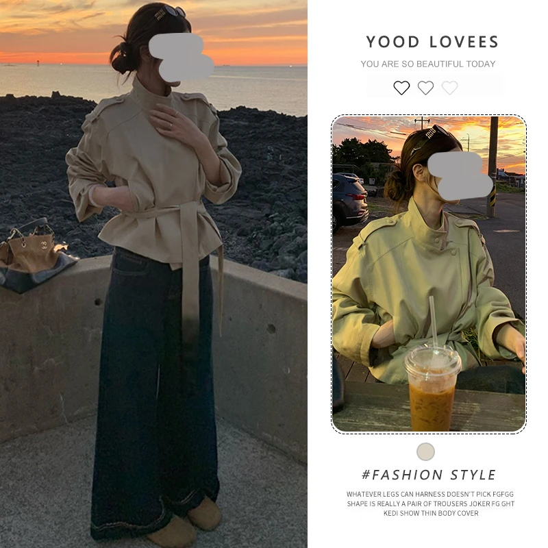 韩国东大门春秋新款韩系简约设计感轻奢时髦洋气立领百搭外套风衣