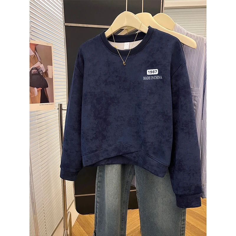 2025年新款秋冬季美式扎染设计感圆领卫衣女秋冬套头加绒加厚外套