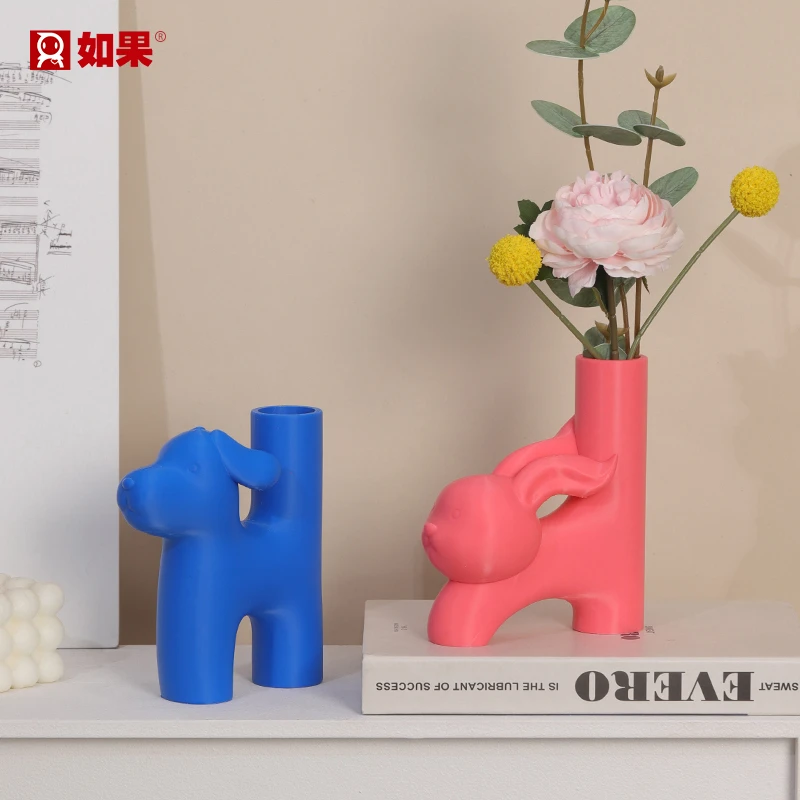 ROOGO/如果简约可爱兔子花瓶家居客厅电视柜水培鲜花桌面装饰花盆