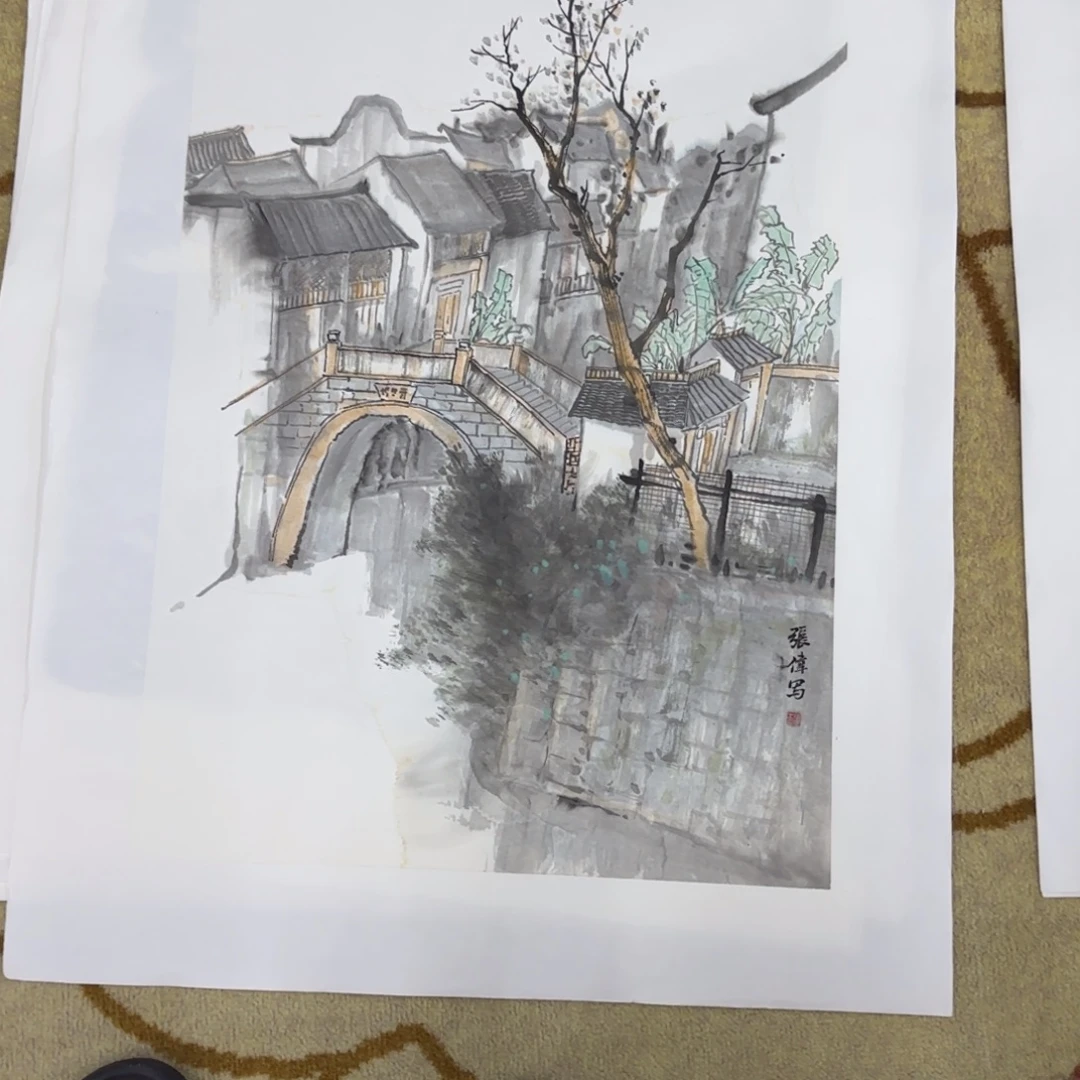 长***里国画张wei四尺三开山水艺