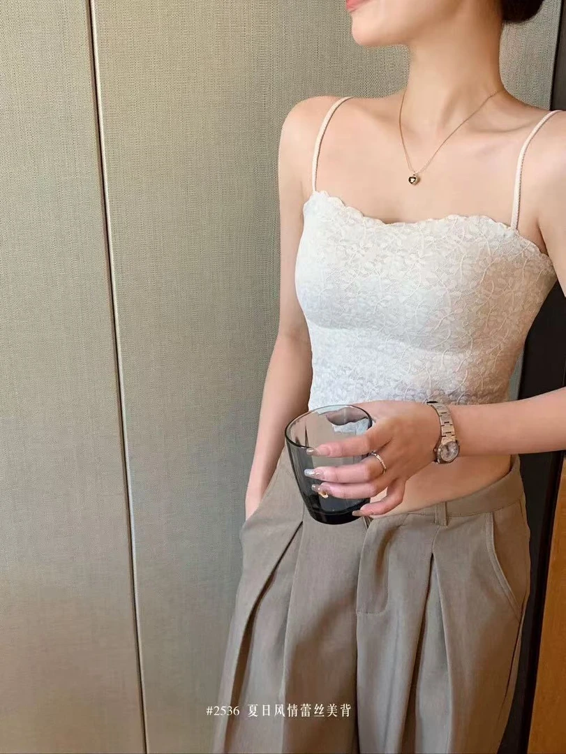 韩系甜美百搭蕾丝吊带网红背心白色无袖性感打底女内搭美背
