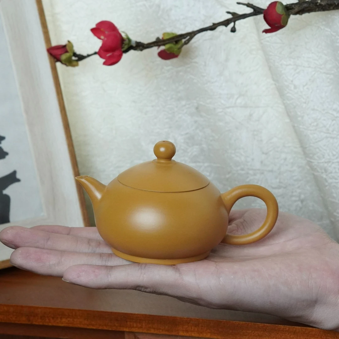 潮州手拉壶原矿黄金段泥长嘴西施壶全手工手制家用茶壶潮汕茶壶