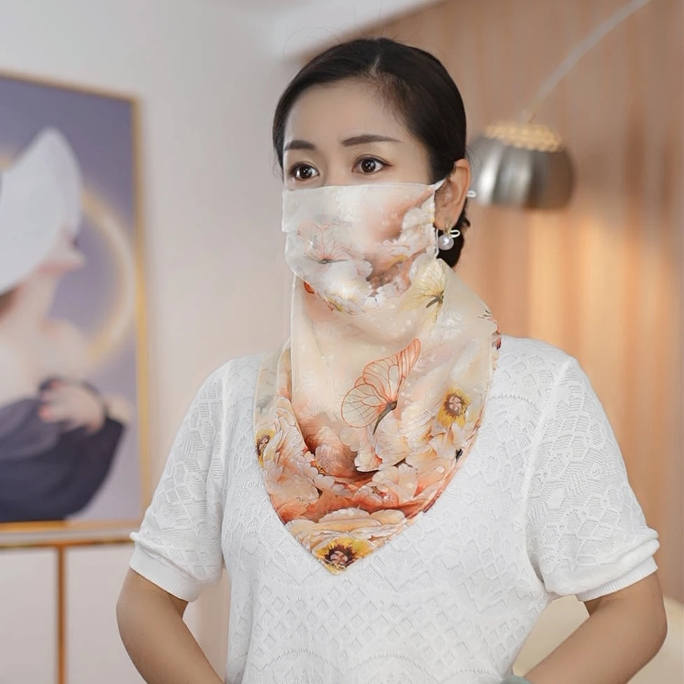 夏季防晒护颈女防紫外线面罩带围脖薄款透气全脸遮脸丝巾面纱