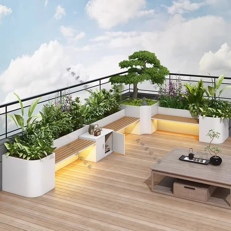 户外花箱与座椅组合广场商业街景观花槽庭院阳台卡坐凳花树池定制