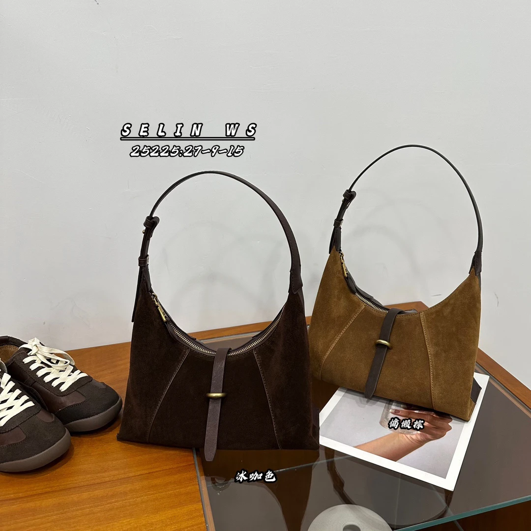 秋冬换新头层反绒皮通勤风可调节磨砂复古风腋下包法式休闲风单肩