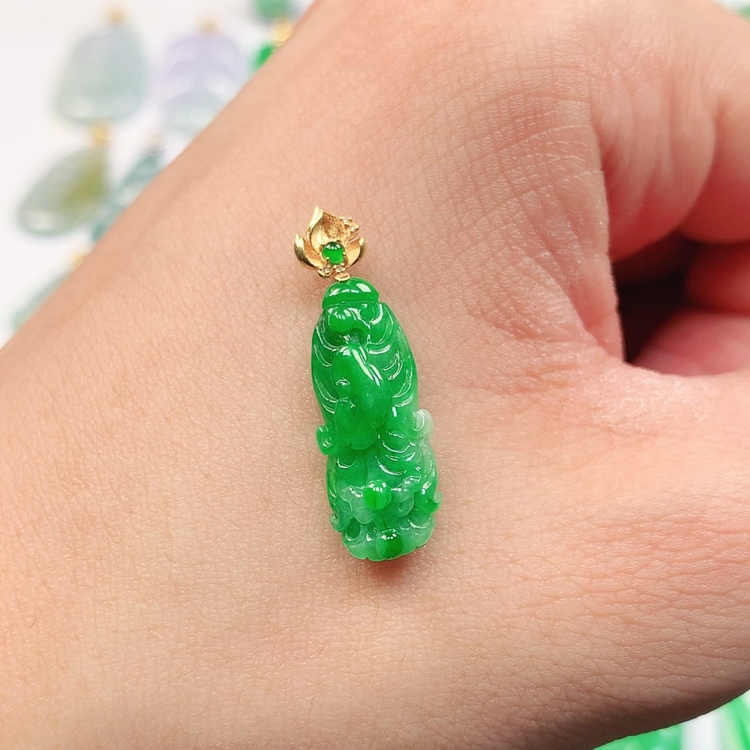 翡翠18K金镶嵌吊坠(不含链)