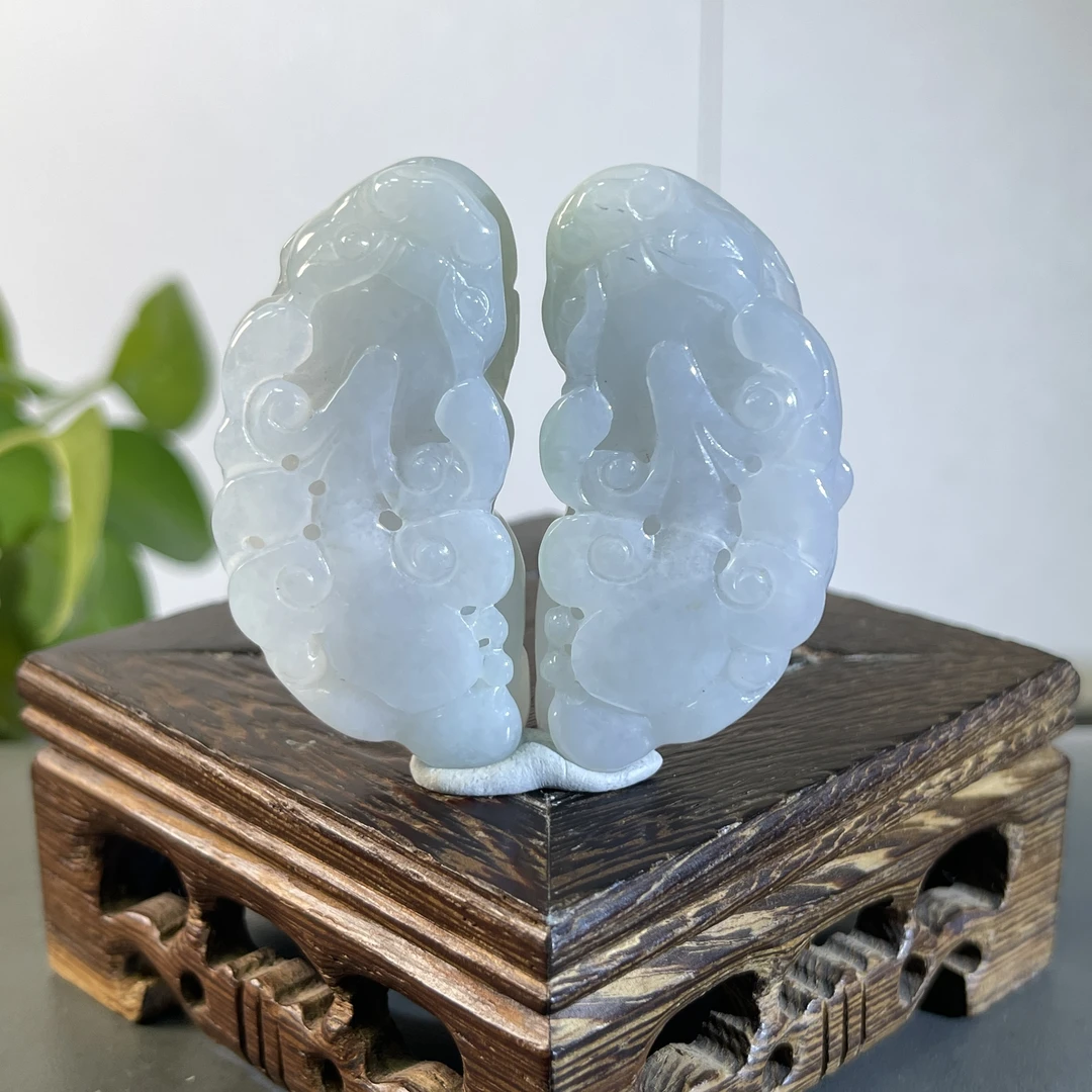 JYW02-40 天然缅甸A货翡翠 一对貔貅