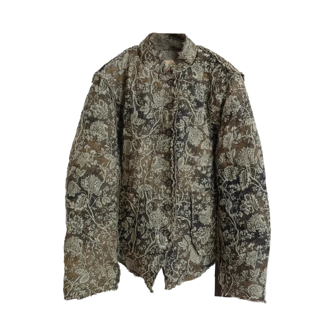 W54756 羊毛亚麻重磅刺绣提花肌理感90白鹅绒羽绒服 几见