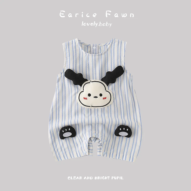 QQ婴儿衣服夏季男女宝宝薄款连体衣满月百天哈衣外出无袖可爱爬服