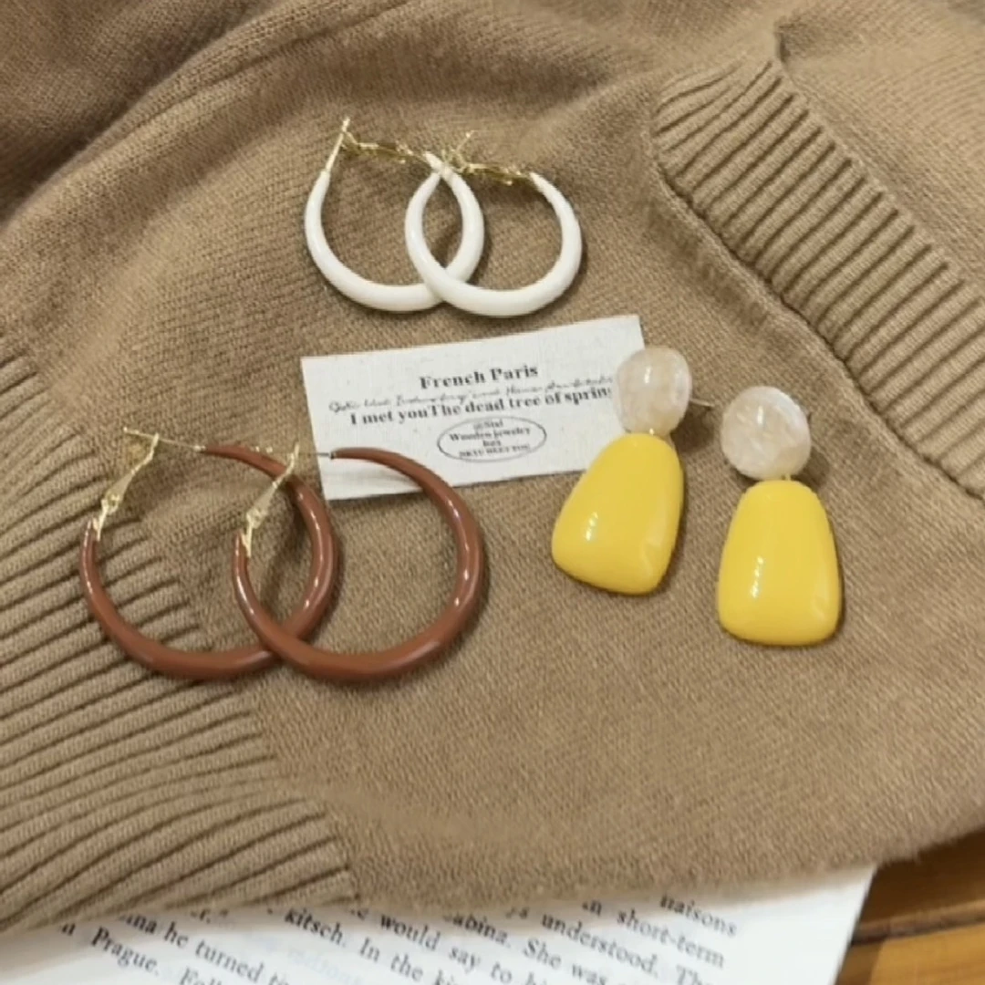 锌合金树脂耳饰 新款多巴胺耳钉几何简约百搭耳环女韩系度假耳饰