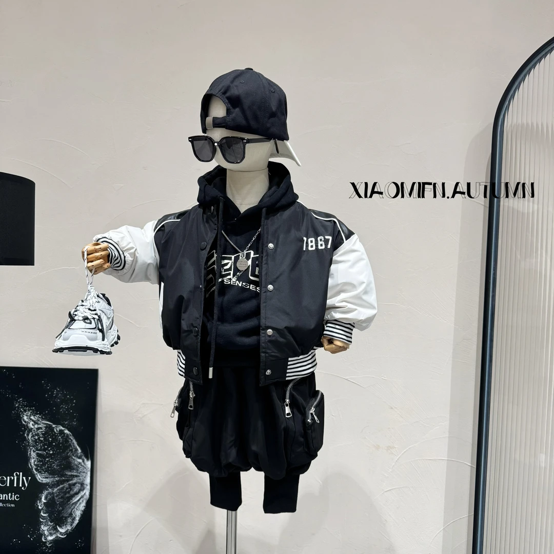 【小米范er】2025秋新款拼皮棒球服外套男儿童时尚洋气童装宽松A133