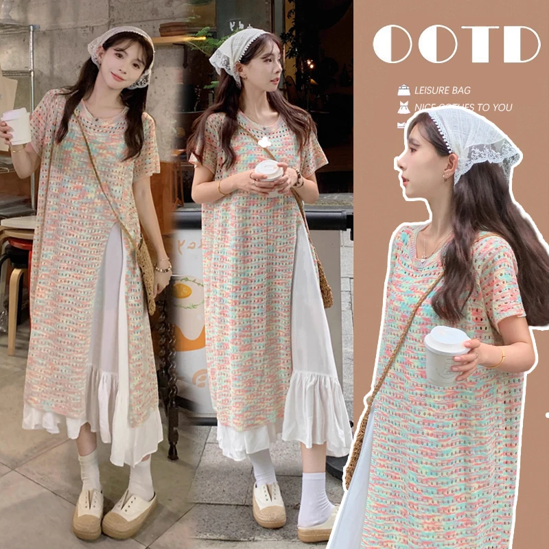 YNVO时尚2025韩版孕妇装时尚孕妇两件套吊带裙孕妇连衣裙孕妇套装