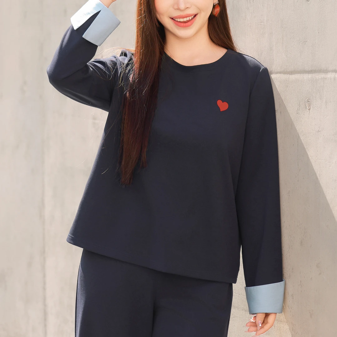 MsShe大码女装2025新款拼接刺绣卫衣松紧腰阔腿裤套装Q2502027