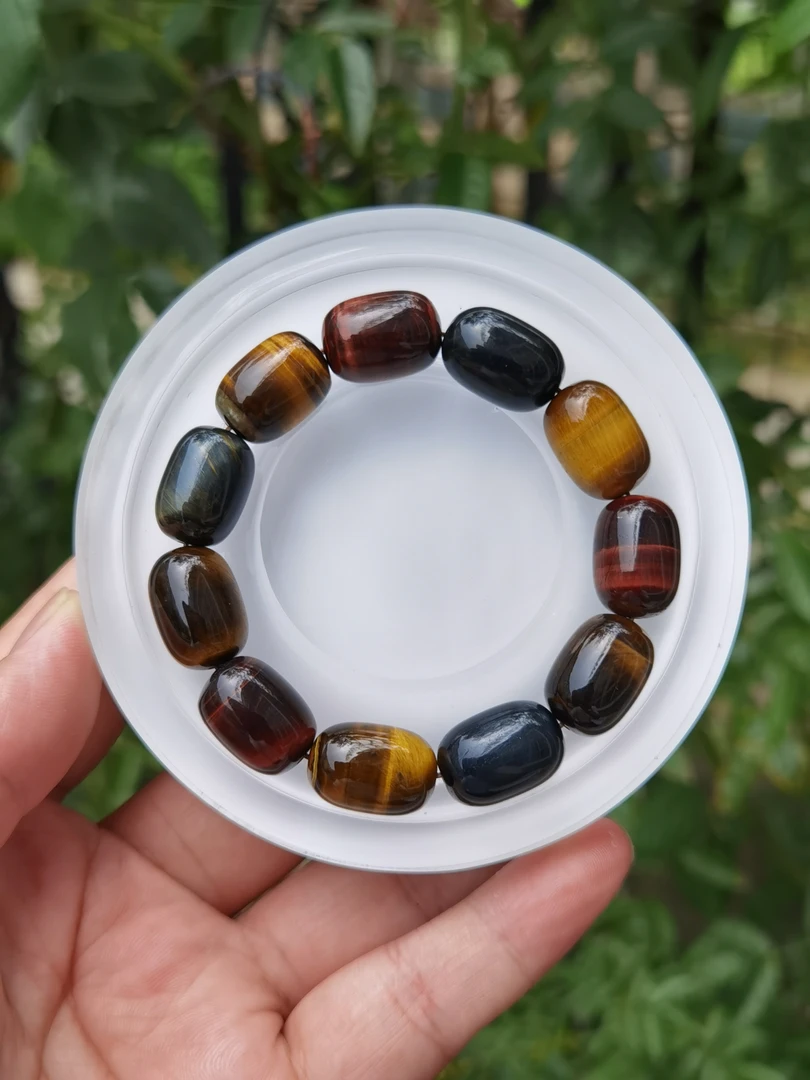 天然彩虎眼桶珠手串多样性发一13mm