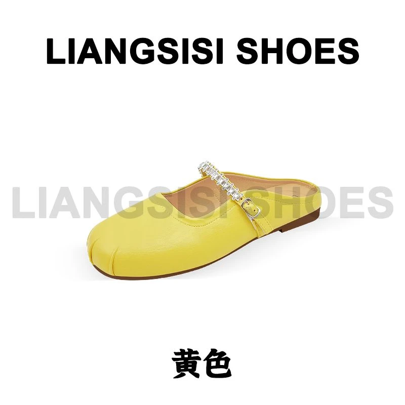 p梁思思SHOES2025夏季新款时尚百搭软底水钻一脚蹬包头拖-HB550