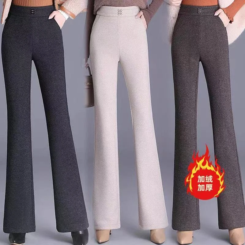 微喇裤女2025加绒加厚中年女士高档显瘦喇叭时尚松紧长度