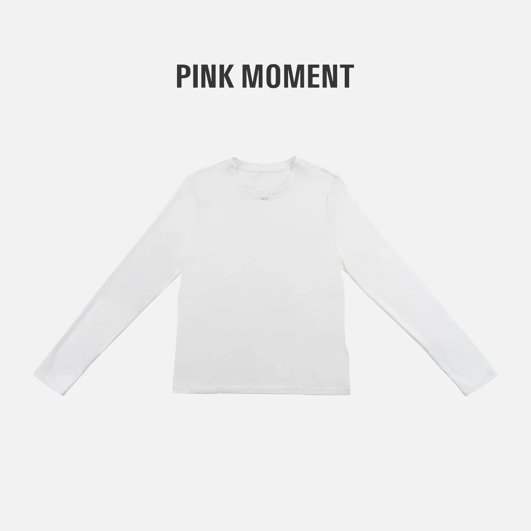 PM王囡囡 白色净色圆领长袖T恤 ND1A0173