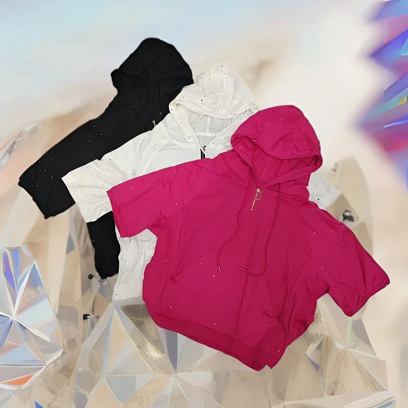 8635（飞儿同款）夏季薄款短袖t恤连帽时尚休闲小众女装