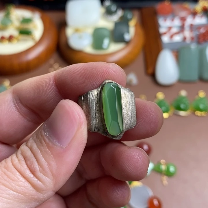 和田玉银S925镶嵌戒指