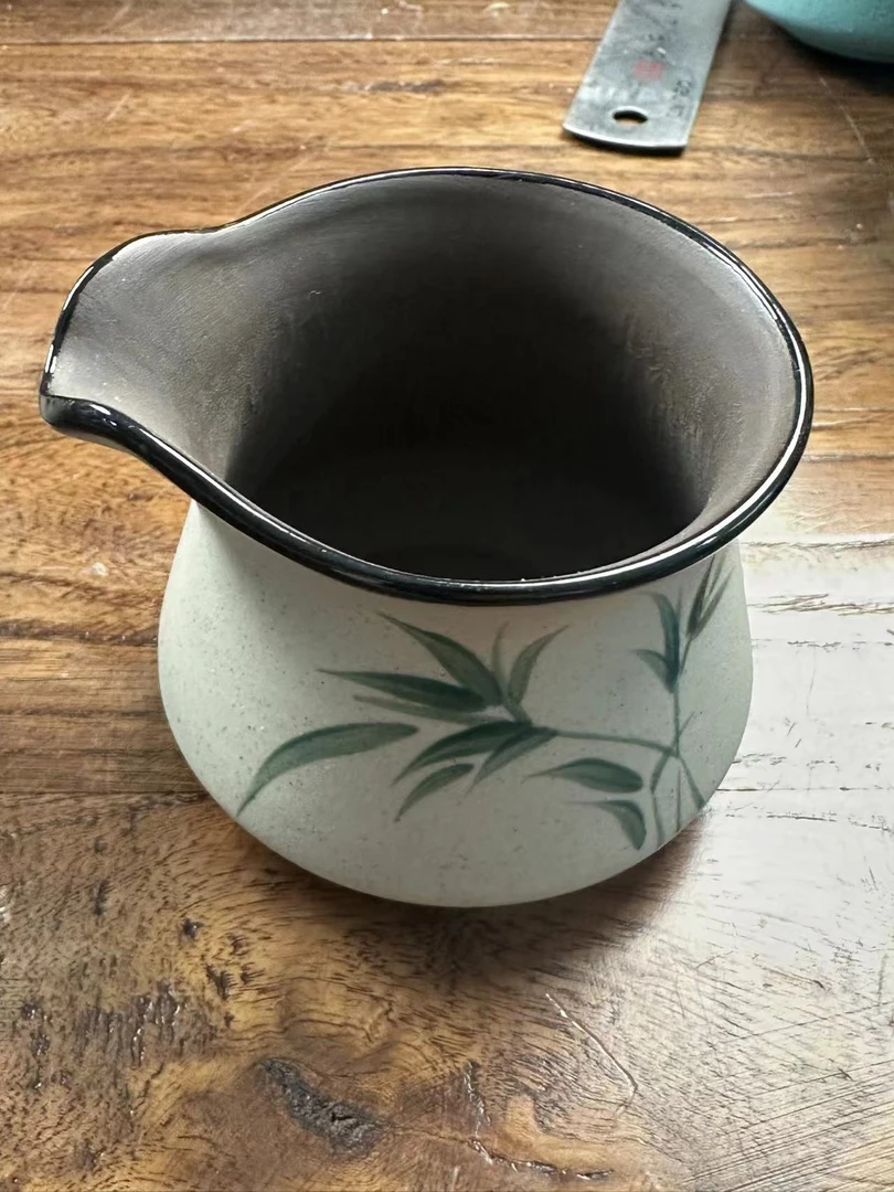 紫砂手绘白色青竹家用日式简约公道杯茶杯水杯051