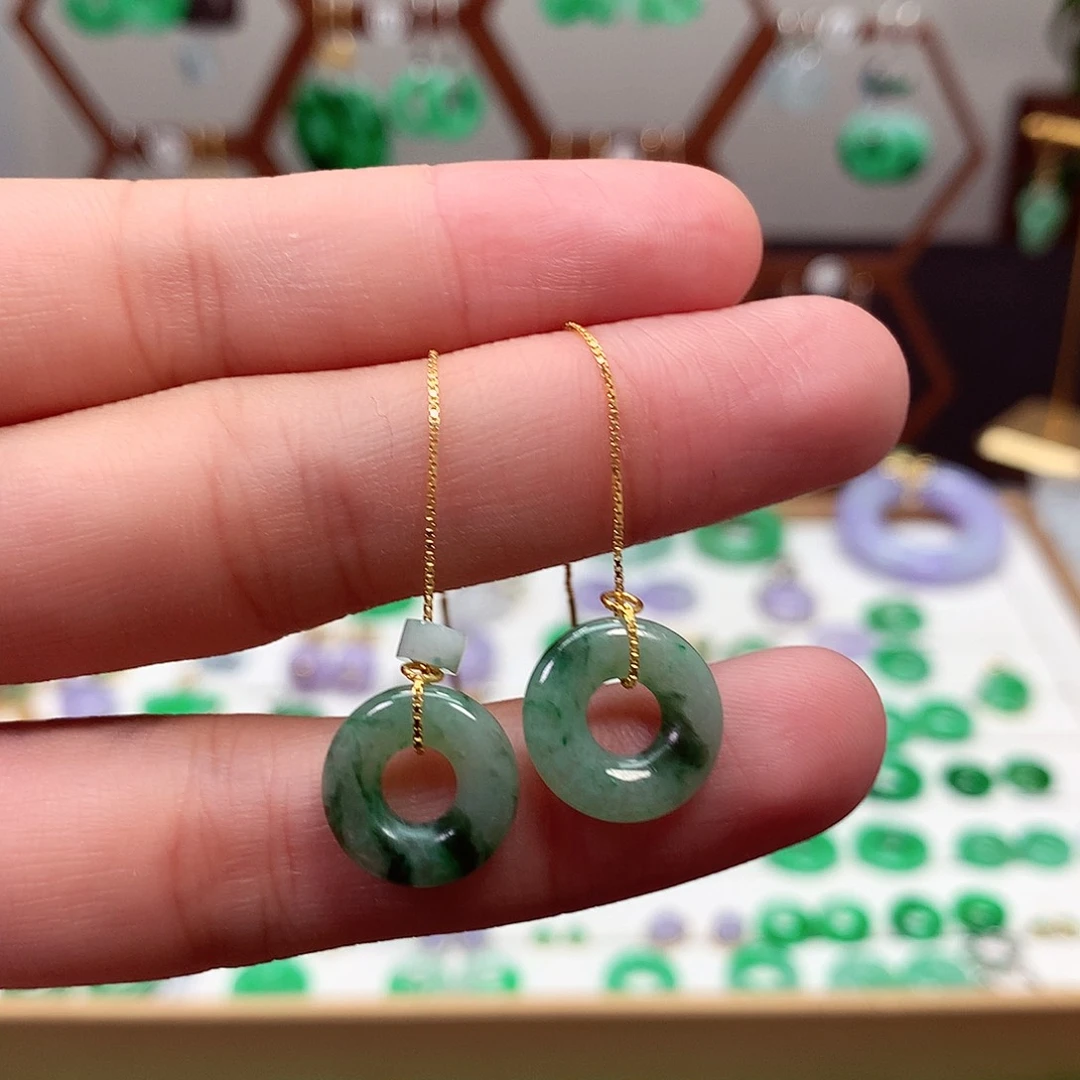 翡翠银S925镶嵌耳饰天然翡翠