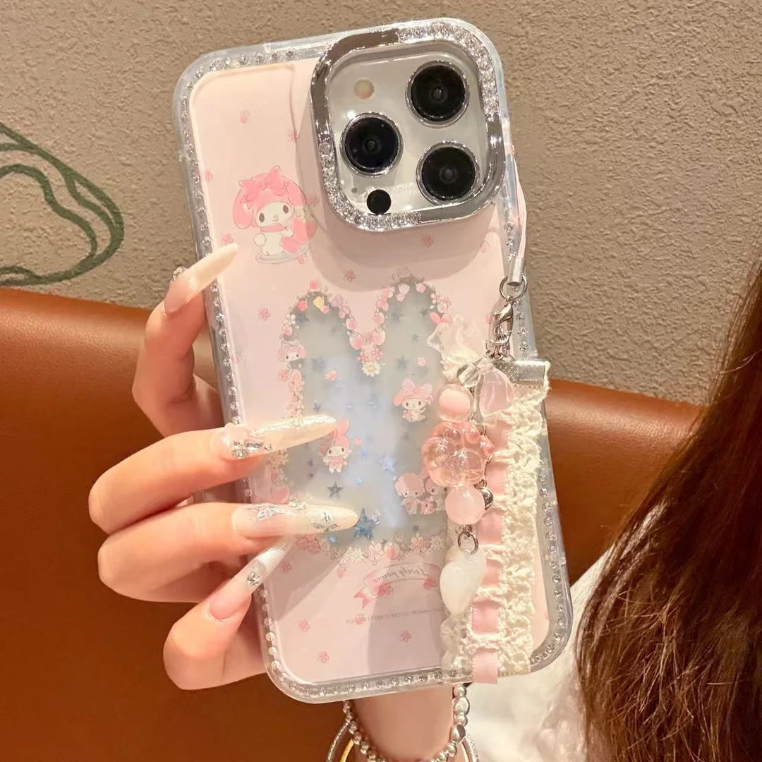 【自带相机保护按键】镂空粉色美乐蒂适用于苹果16pro手机壳华为p80