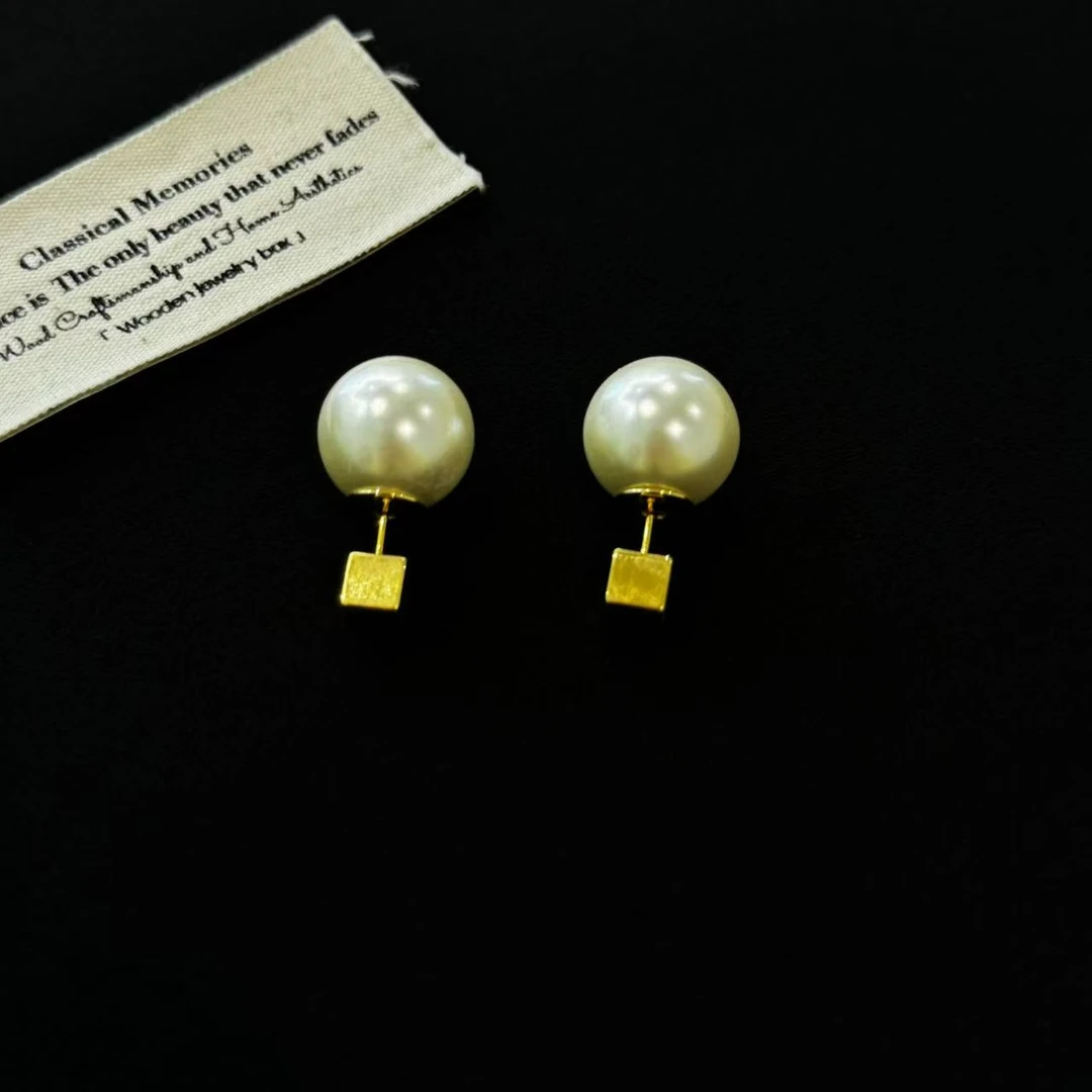 铜合金仿珍珠耳饰 超迷人时尚感温柔小仙女方块珠珠耳钉