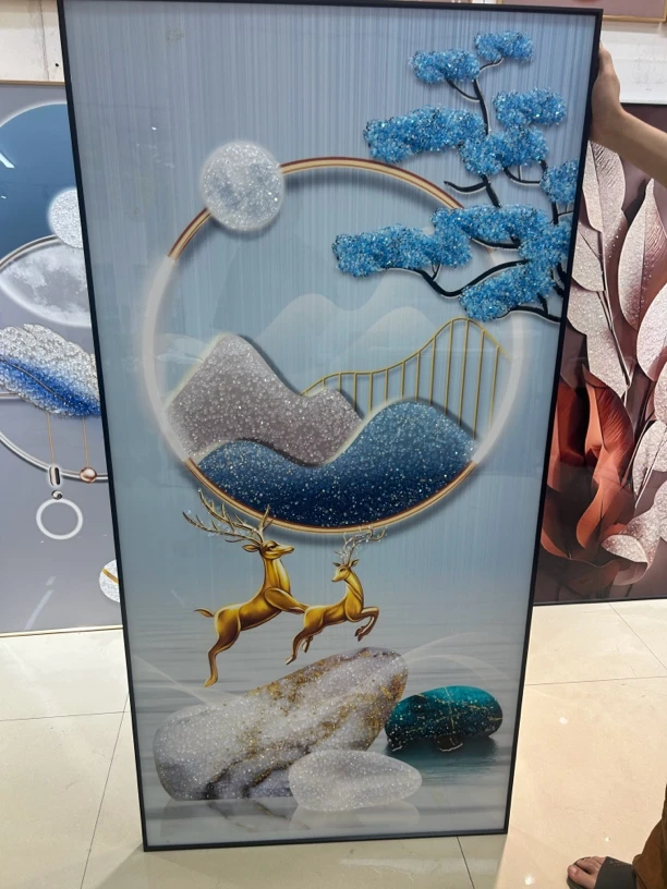 简约轻奢玄关走廊装饰画晶瓷镶钻挂画进门过道背景画