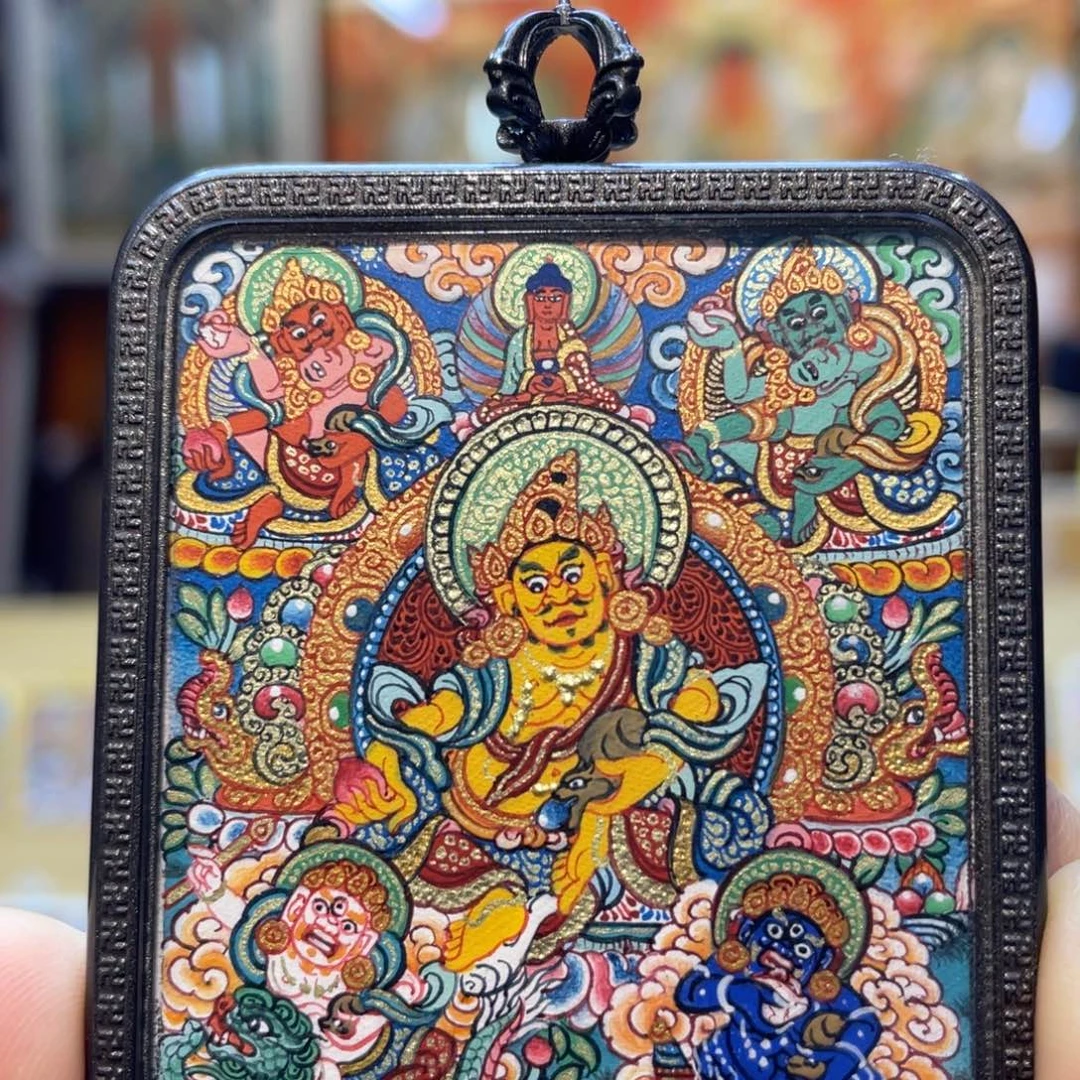 吊坠热贡纯手绘唐卡五路财神