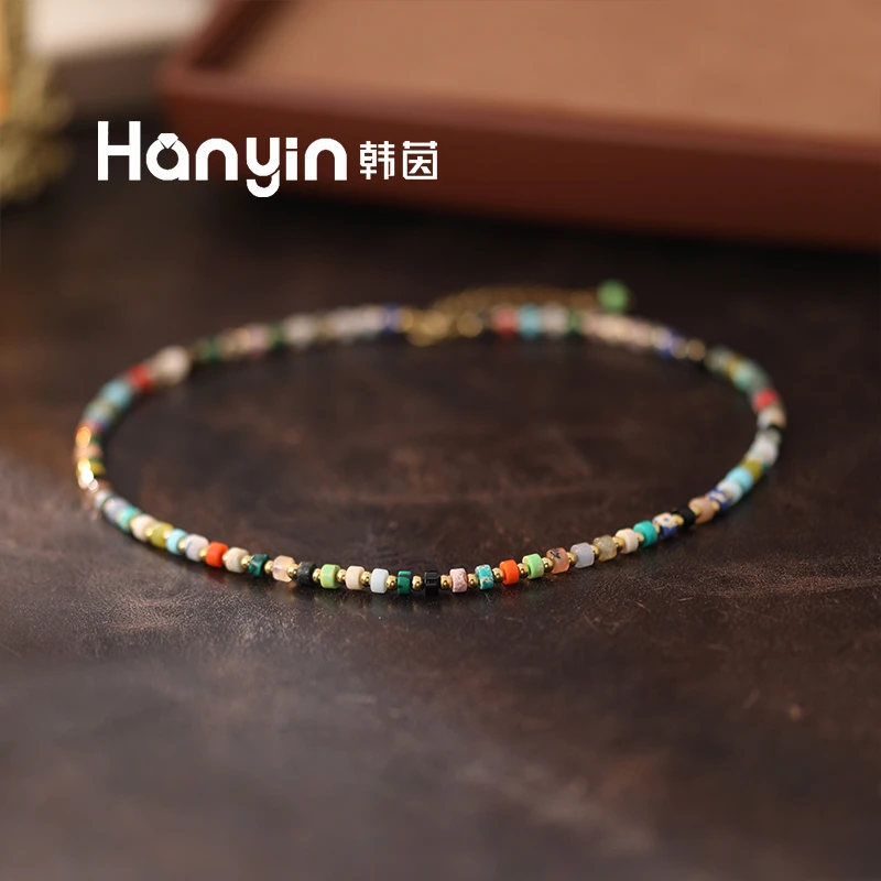 青金石孔雀石玛瑙石英质玉隔珠个性百搭多宝不掉色项链锁骨链