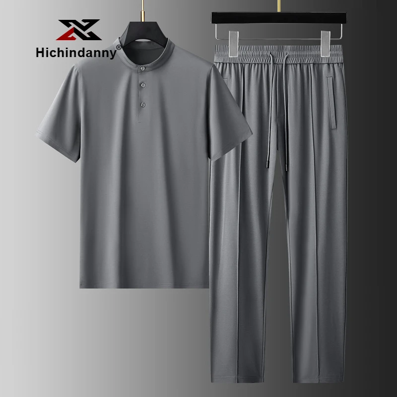 速干透气休闲运动套装男士夏季薄款清凉短袖柔软丝滑时尚弹力宽松