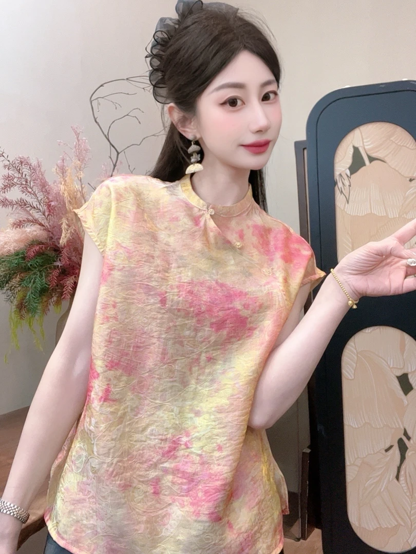 【晚霞】2025夏季新款气质百搭显瘦新中式短袖女日常宽松