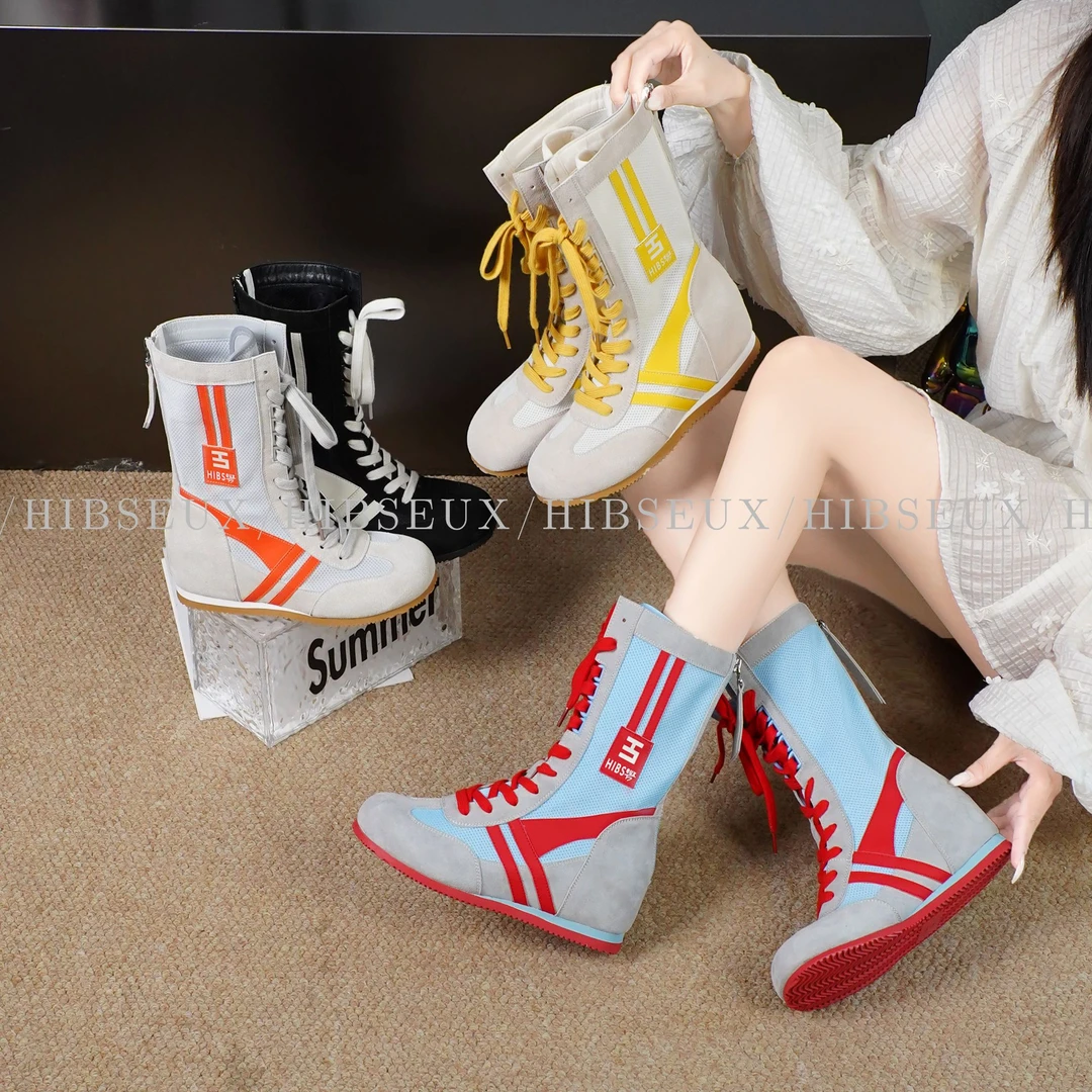 九九丨内增高潮流短靴！拼色高级感夏季透气网面小个子休闲短靴