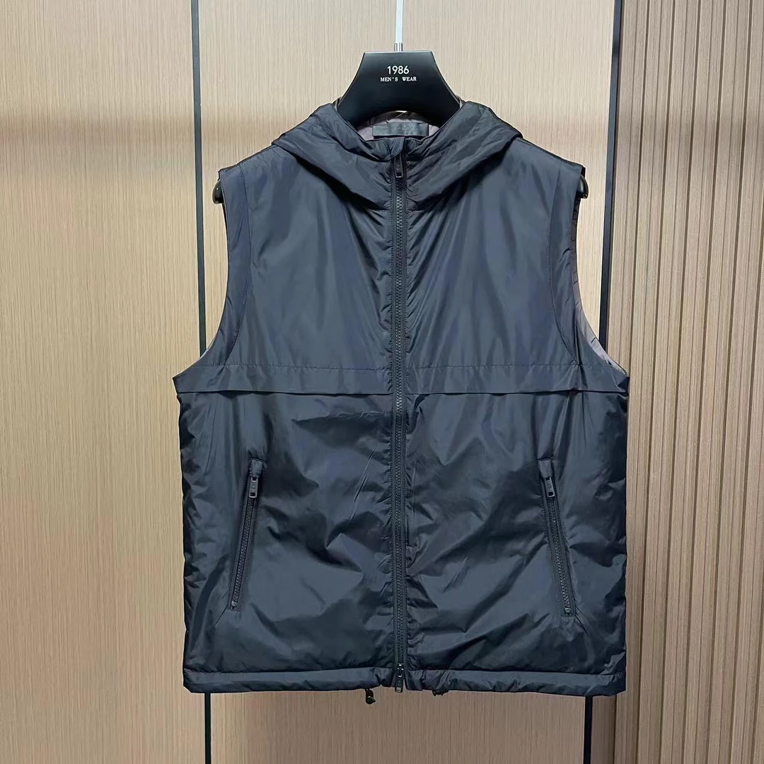 春秋薄款男士纯色连帽无袖背心外套百搭内里连帽拉炼马甲男