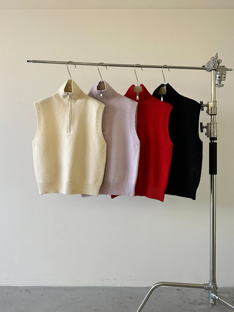 【福福!NO!NO!NO!】针织半拉链立领毛衣QM025