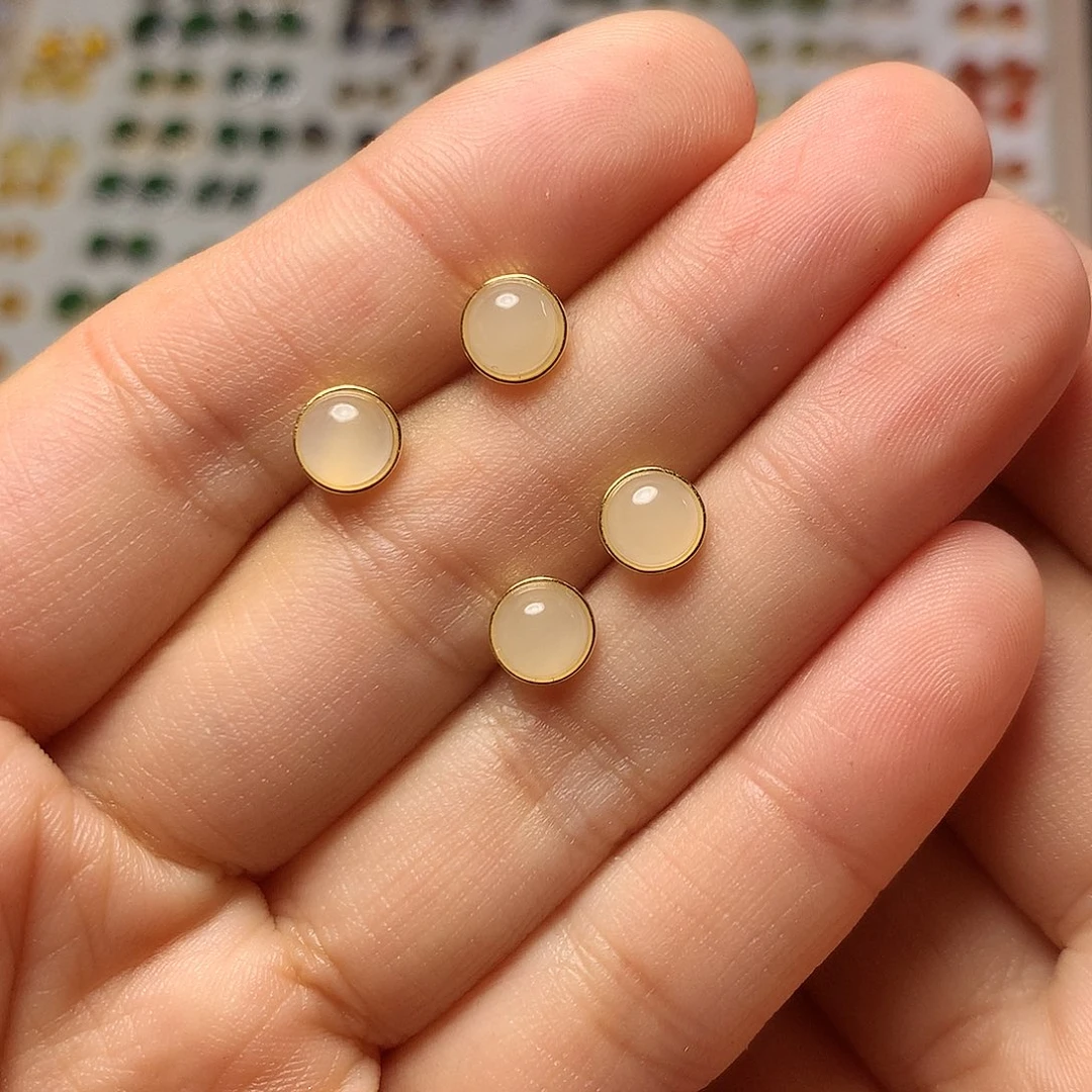 银S925镀金镶嵌和田玉（白玉）耳饰