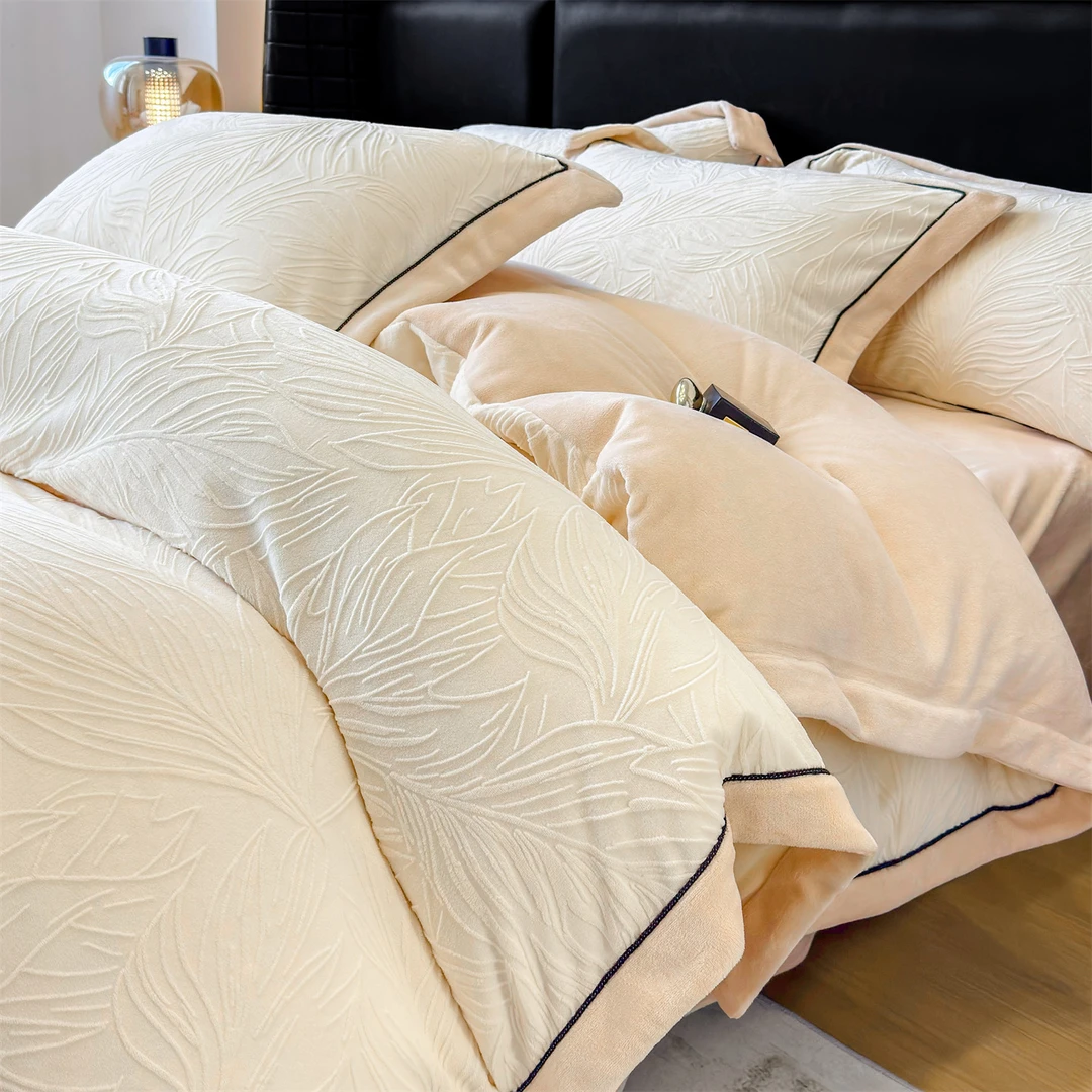 轻奢双面加厚珊瑚绒四件套冬季加绒保暖牛奶绒被套高级感大宽边