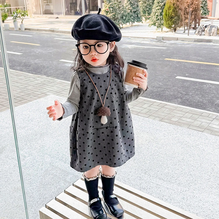 女童2025年新款春装森系裙子套装洋气长袖波点打底衫背心裙两件套