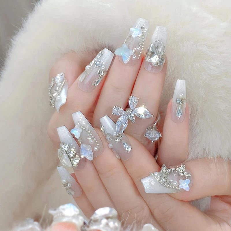 优雅高颜值纯手工穿戴甲甲片蝴蝶美甲成品可拆卸手指甲假指甲