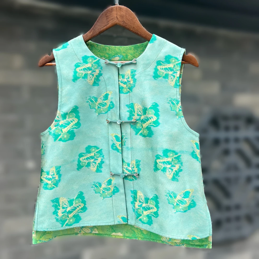 壹玺新中式国风双面穿马甲背心女2025春秋新款新宋锦提花马夹