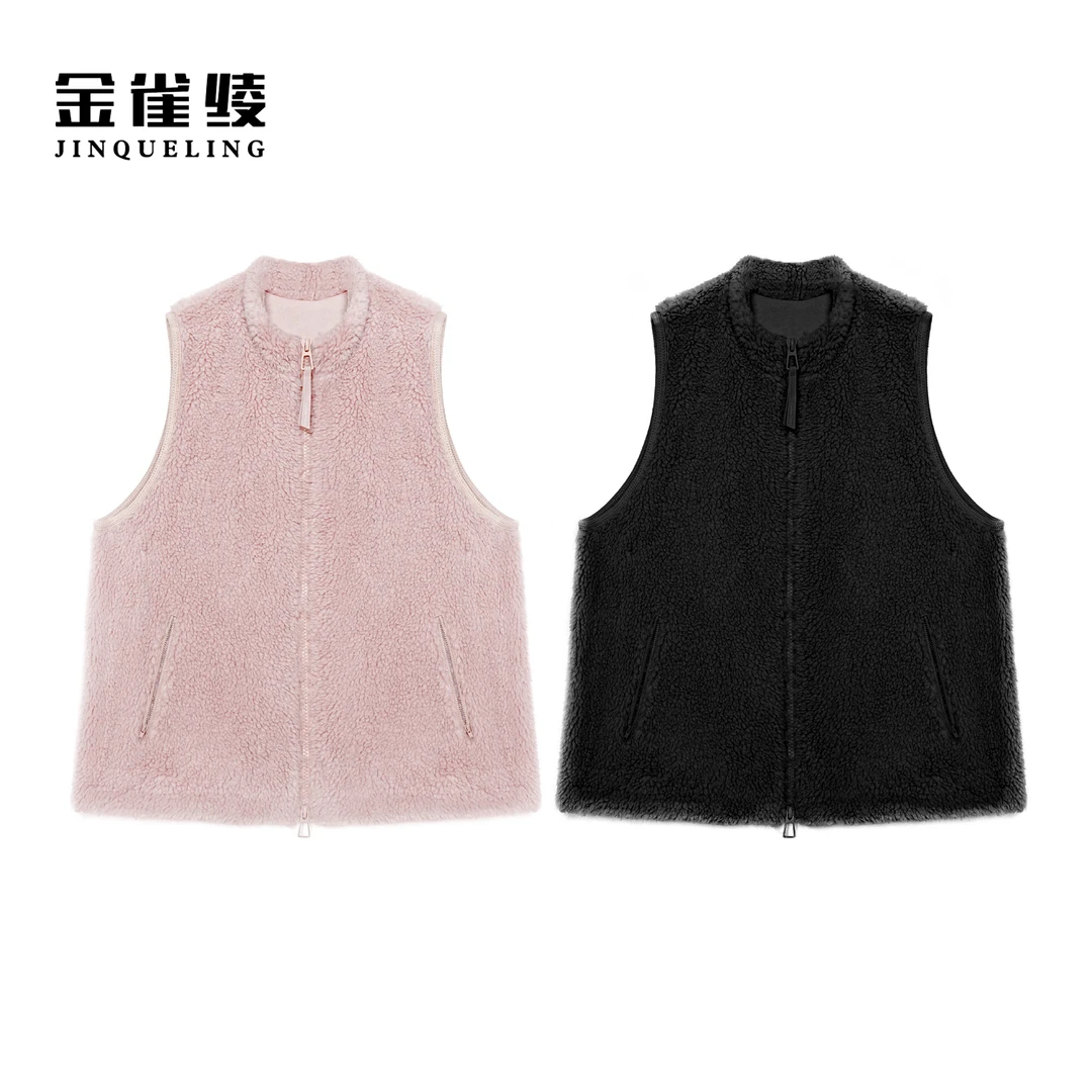 金雀绫【雪顶暖炉】直下摆纯色立领保暖加宽加大马夹SZA4TT824