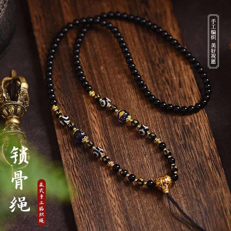 藏式祝福国风文玩唐卡佛牌手工配饰挂脖绳