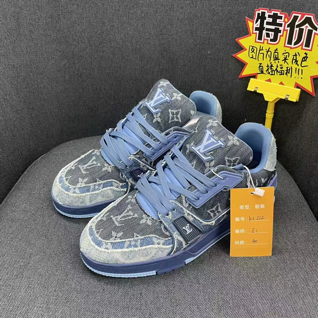 99新 LouisVuitton/路易威登 (福利)40码破坏蓝牛仔trainer ks222