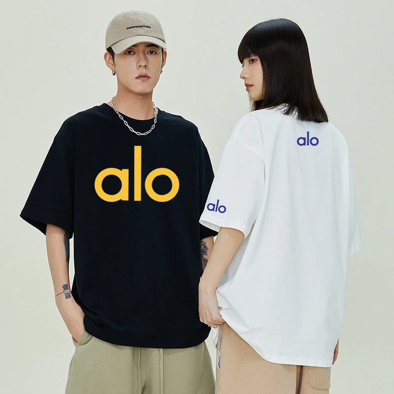 【alo纯棉短袖前后3D印花】夏情侣圆领短袖T恤时尚宽松装百搭潮流