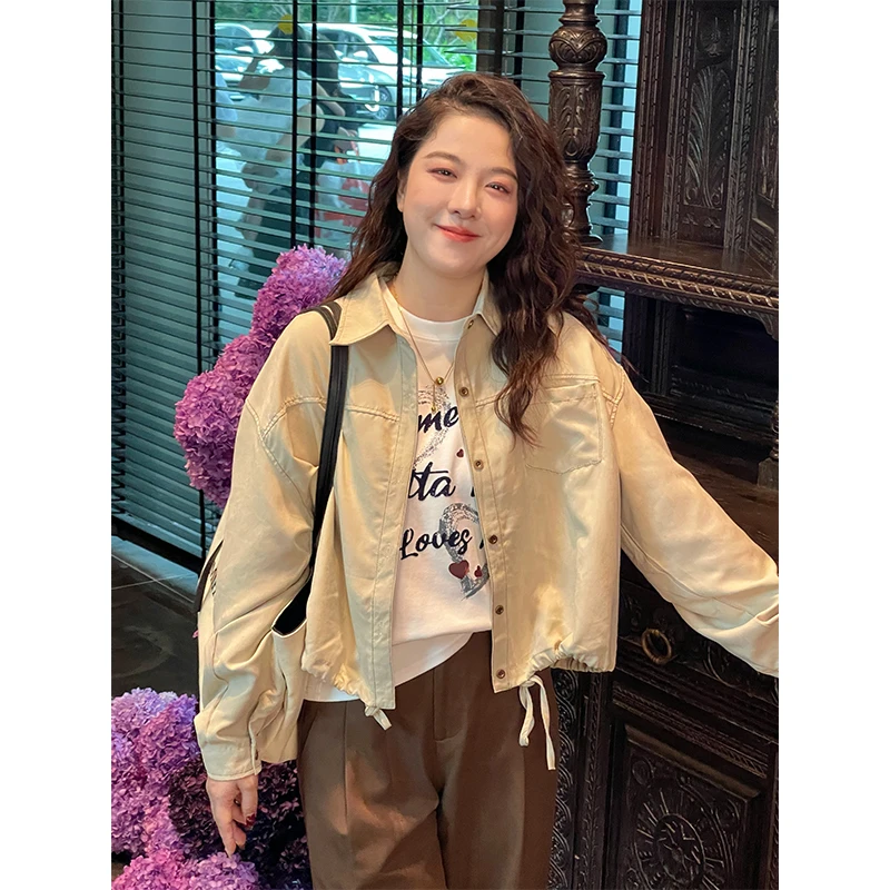 WenWen小个子2024初秋韩系时尚穿搭翻领开衫ins短外套2084