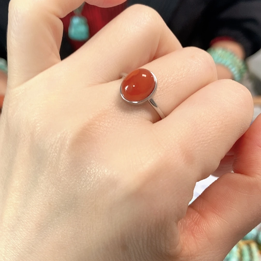 南红玛瑙银S925镀金镶嵌珠宝奇石