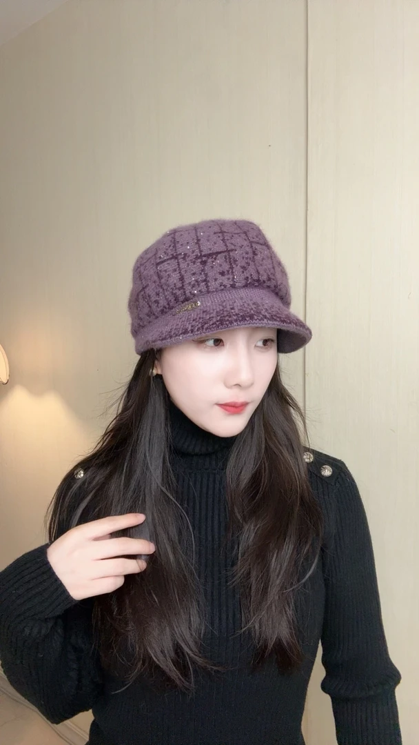 兔毛加厚保暖帽子女士妈妈秋冬防寒鸭舌帽毛线帽棉帽
