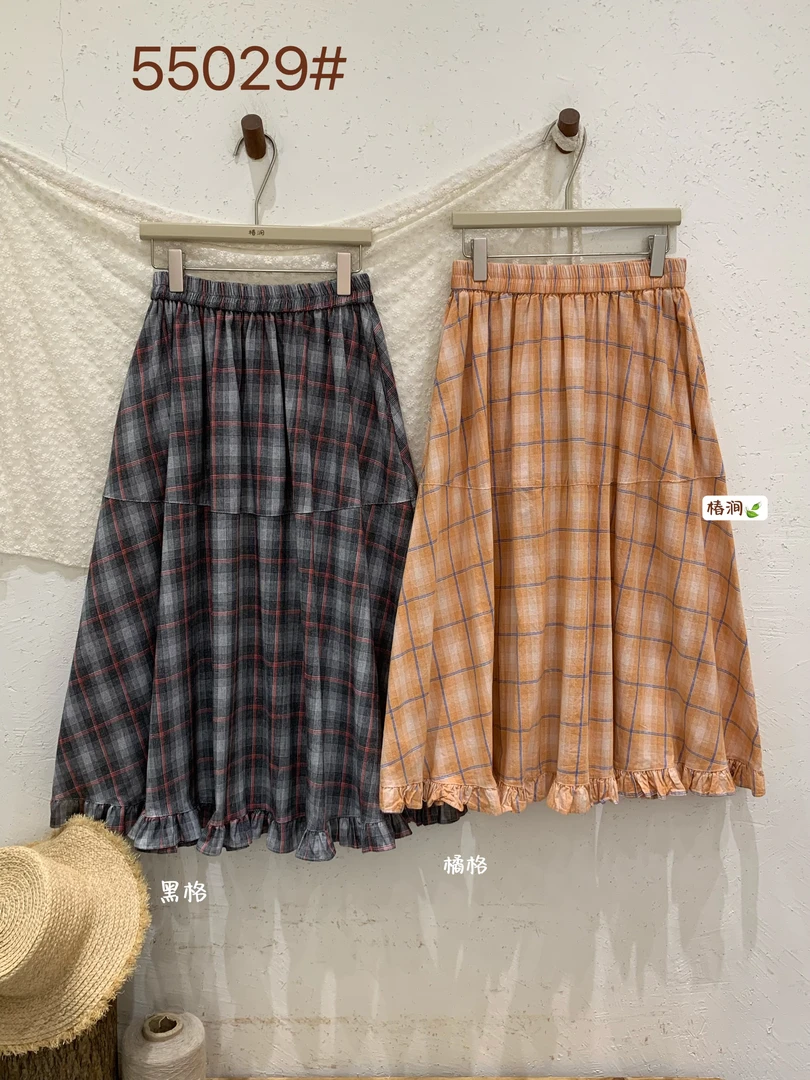 椿涧（55029）日系复古格子半裙 kc